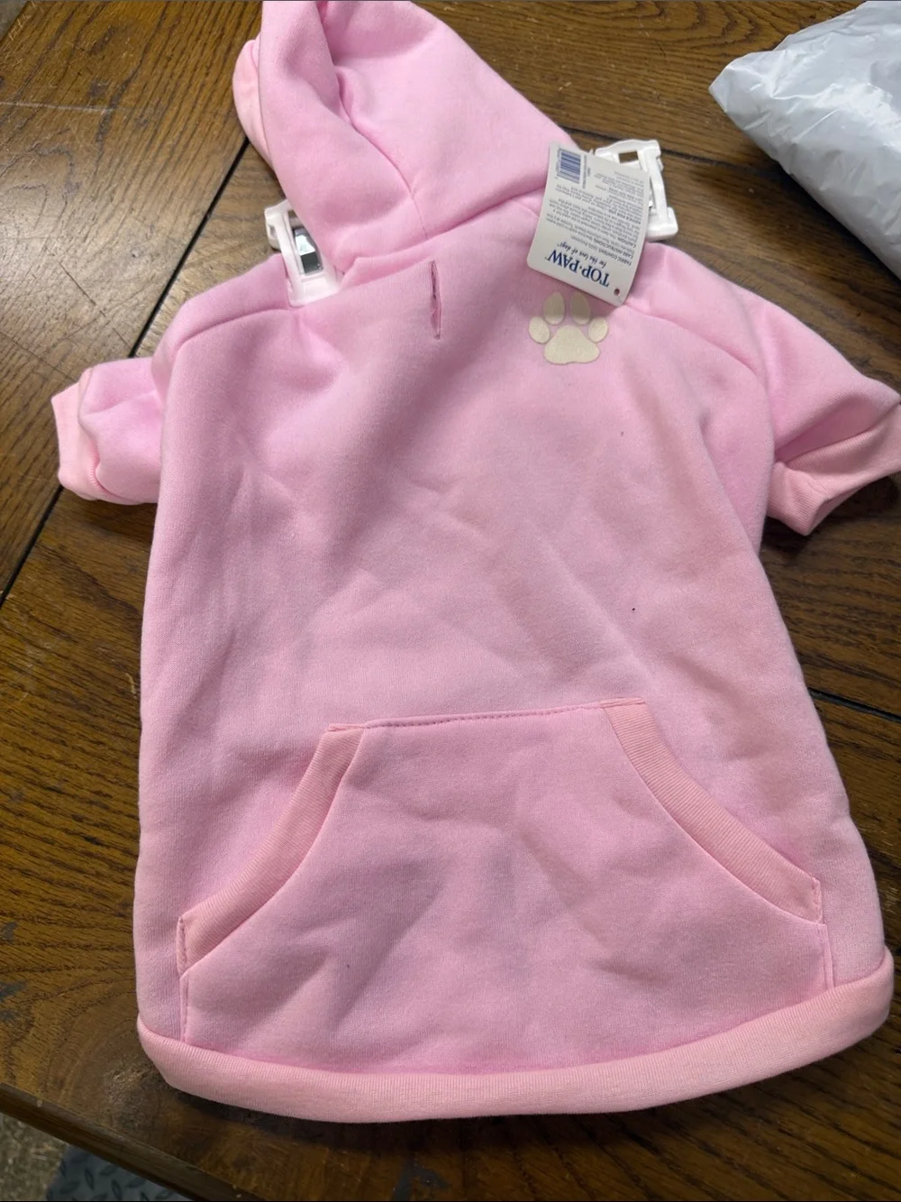 Top Paw Light Pink Hooded Dog Sweatshirt with Paw Print